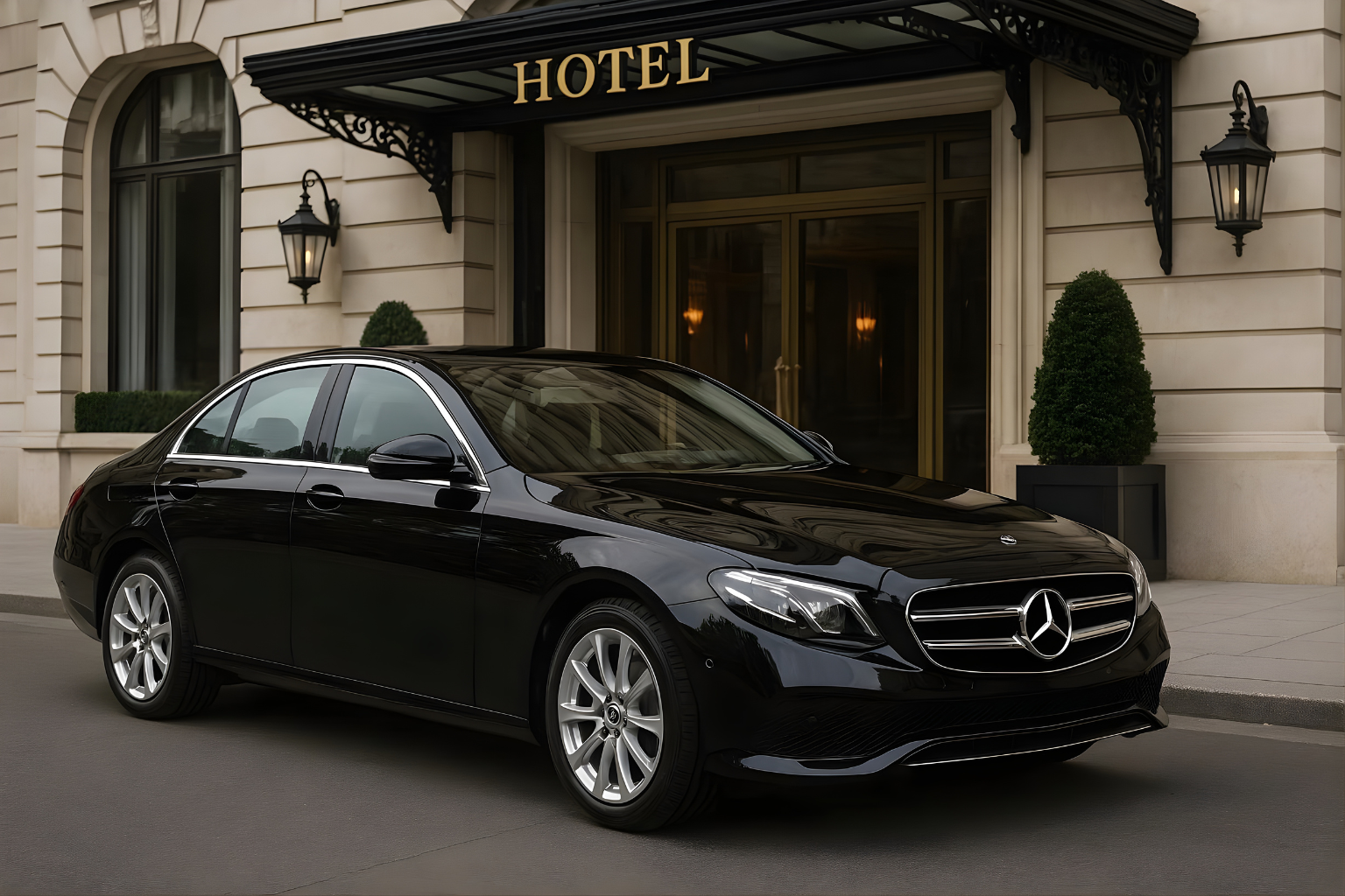 Mercedes sedan at grand hotel