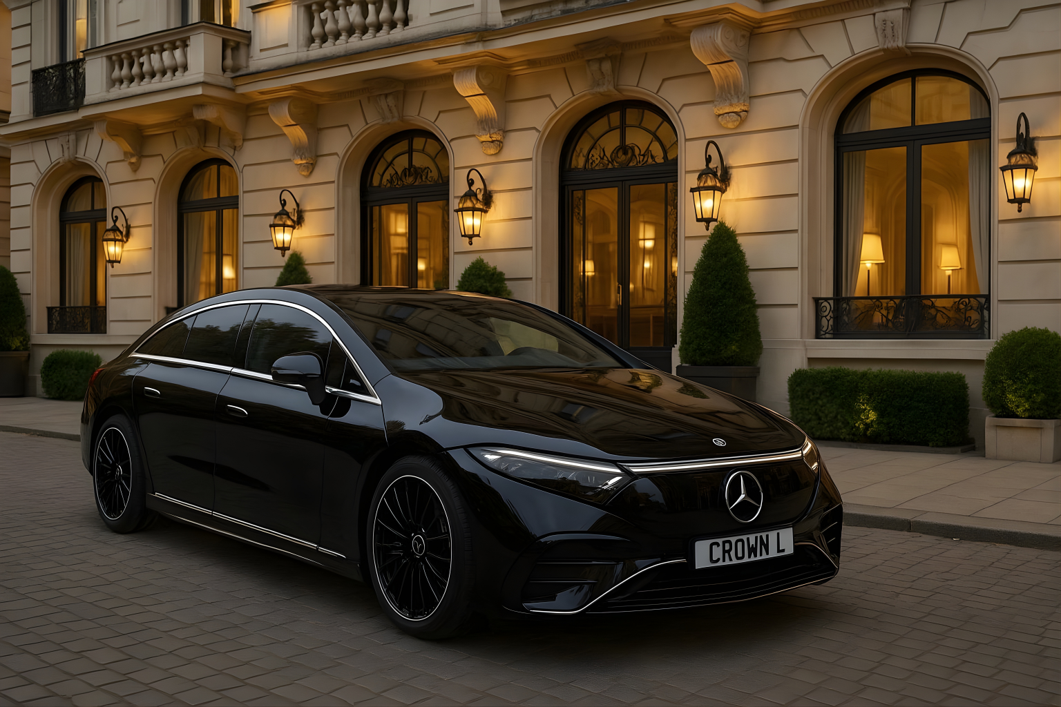 Executive sedan outside estate